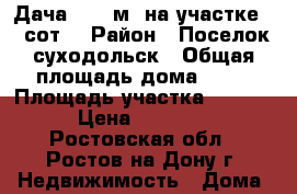  Дача 43.1 м² на участке 15 сот. › Район ­ Поселок суходольск › Общая площадь дома ­ 43 › Площадь участка ­ 15 000 › Цена ­ 220 000 - Ростовская обл., Ростов-на-Дону г. Недвижимость » Дома, коттеджи, дачи продажа   